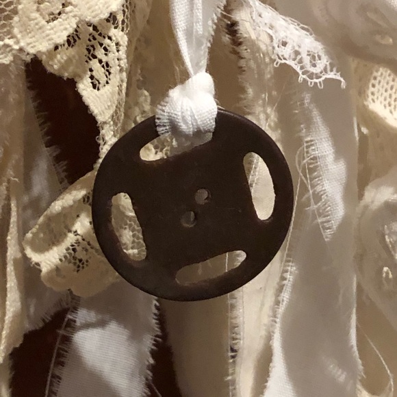 #7442 Giant Tassel Vintage Lace Muslin Calico Beaded Top Keys Beads - Picture 7 of 14